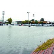 The flooded Merton Meadow car park