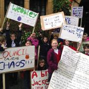Credenhill pupils make their feelings known outside Hereford Town Hall.