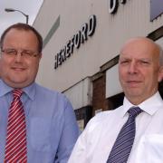 Hereford FC leader Jon Hale (left) with HUST chairman Chris Williams
