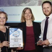 Outstanding contribution to the City award winner Hereford Cathedral, from left, Lyn Smith and Mark Carter representing the Hereford Cathedral with Cargill managing director, Mary Thompson presenting.Picture by David Griffiths 05102017