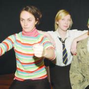 The cast of Perfect, which toured county schools: Alice Robinson (left), Anna Hudson and Paul Gingell. 084525-1.