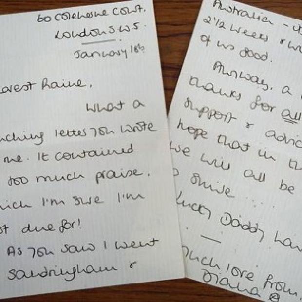 A letter written by Diana, Princess of Wales to her stepmother Raine is going under the hammer