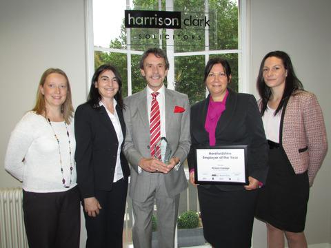 Employer of the year Richard Claridge is seen with members of his team. They are (from left to right): Helen Playdon, marketing manager; Karen Evans, manager of Hampton Grange; Samantha Simcock, resource manager; and Pippa Avon, administration manager. 