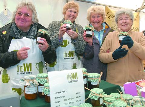 Herefordshire WI selling their preserves and cakes (l-r) Di Buckley, Judy Sang, Ursula Stewart and Cicely Symonds.