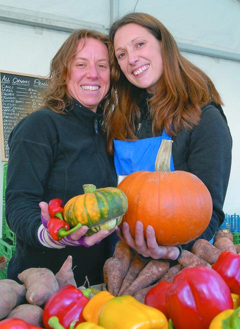 Skylark Organics from Bromyard, Sarah Pow and Zoe Binion with an array of vegetables.