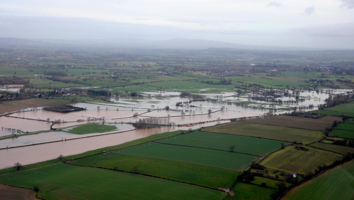 Fields flooded to the West of Leominster near the River Arrow.