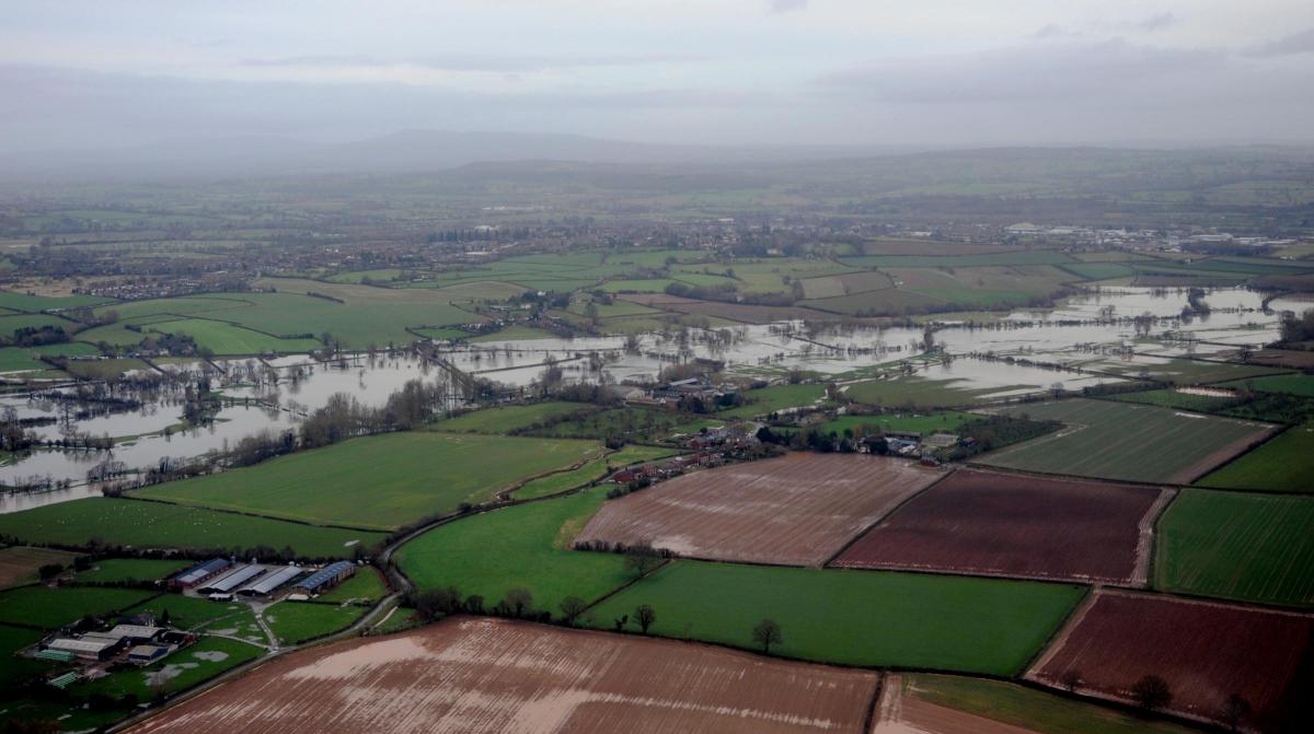 Fields flooded to the South West of Leominster near the River Arrow.