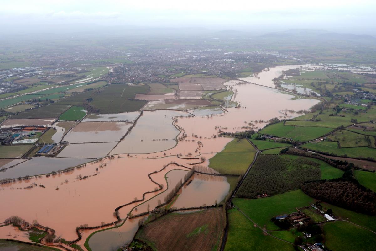 Fields flooded after the River Lugg burst its banks to the South East of Hereford.