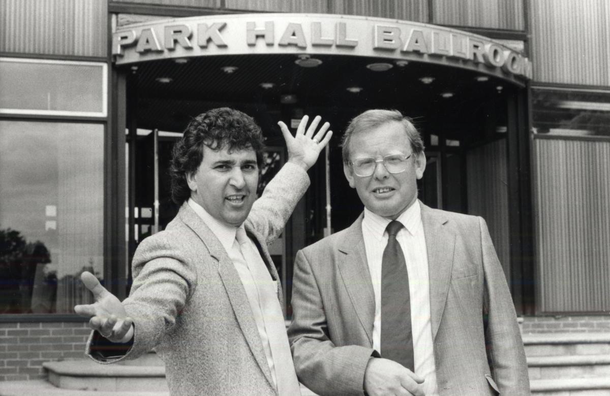 Performer Bryn Yemm with Park Hall Ballroom owner Alan Pearson outside the venue.
