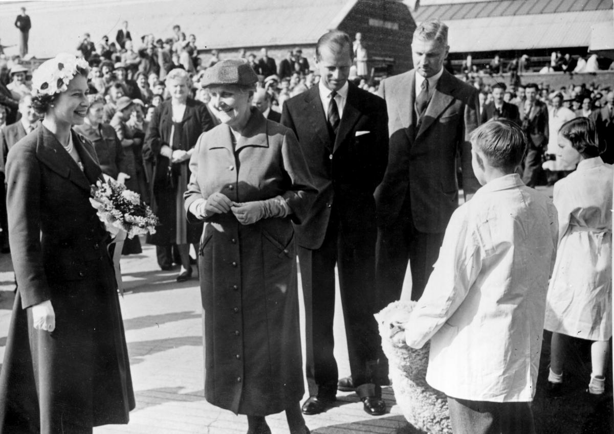 Queen Elizabeth II visiting Hereford Livestock Market with the Duke of Edinburgh
