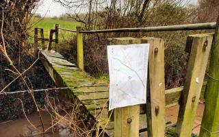 The footbridge between Dilwyn and Weobley, officially closed since July 2021