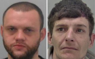 Joshua Newbury (left) was jailed for abusive behaviour and Kristian Jones-Davies (right) was jailed for supply of class A drugs, drink-driving and driving while disqualified