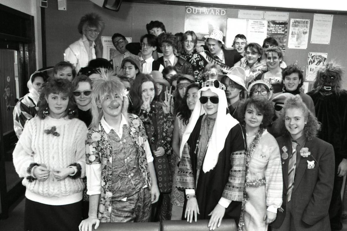 Fancy dress charity day at Hereford Sixth Form College. 14th December 1989. 61239