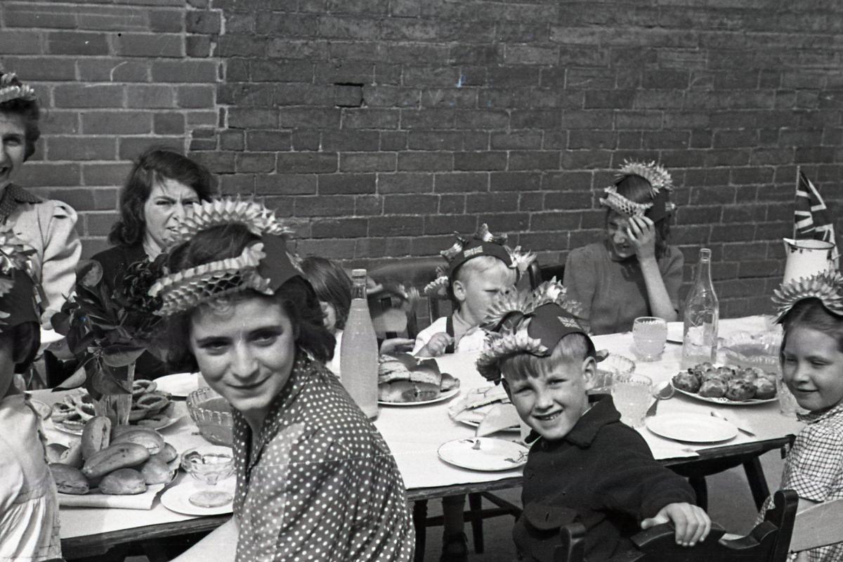 V.E. Holiday in Hereford, 8th-9th May 1945. Party in Portland Street.