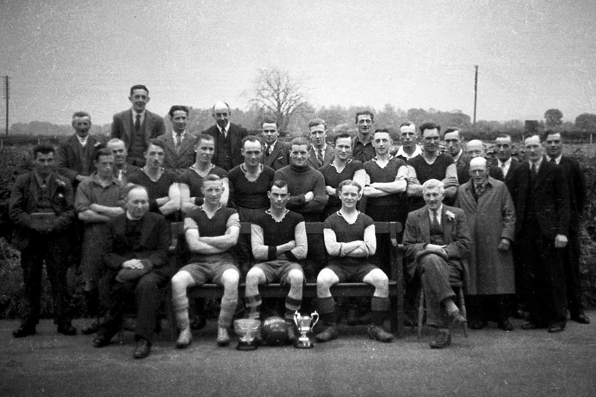 Allensmore Football Club celebrating their successes in the Herefordshire League Knock-Out Cup & the Burghill Cup. 23rd May 1946.