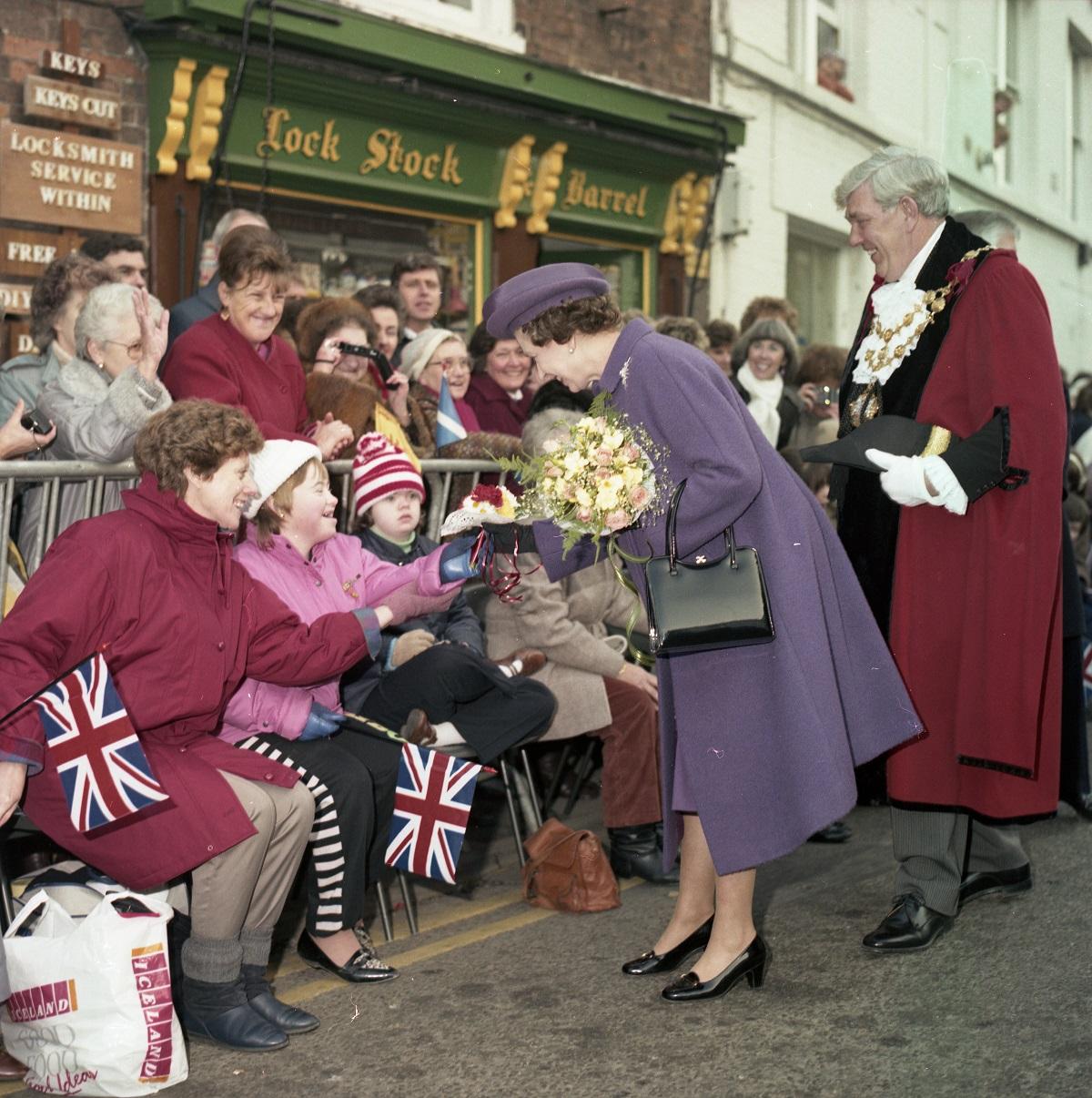 The Queen with mayor George Bew in St Owen Street, 1987.
Photo: Derek Foxton collection