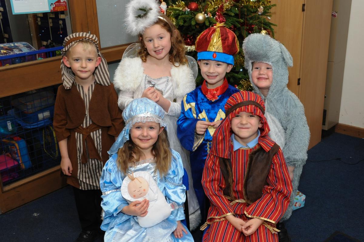 Little Dewchurch C of E Primary School in The First Christmas. Back: Oliver Bucher, Ruby-Mae Angove, Rory New, Alfie Clifton, front: Nylah Greenhouse-Nash, Cameron Cooper