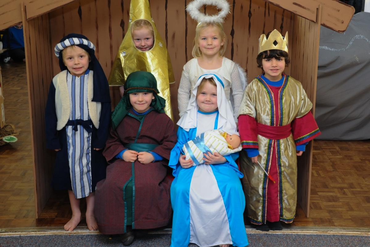Hay-on-Wye County Primary School performed Our First Nativity. Back from left: Jacob Metcalfe, Freya Ledger, Imogen Keeble, Rhys Sayce, front: Tomas Greenow, Serena Miles