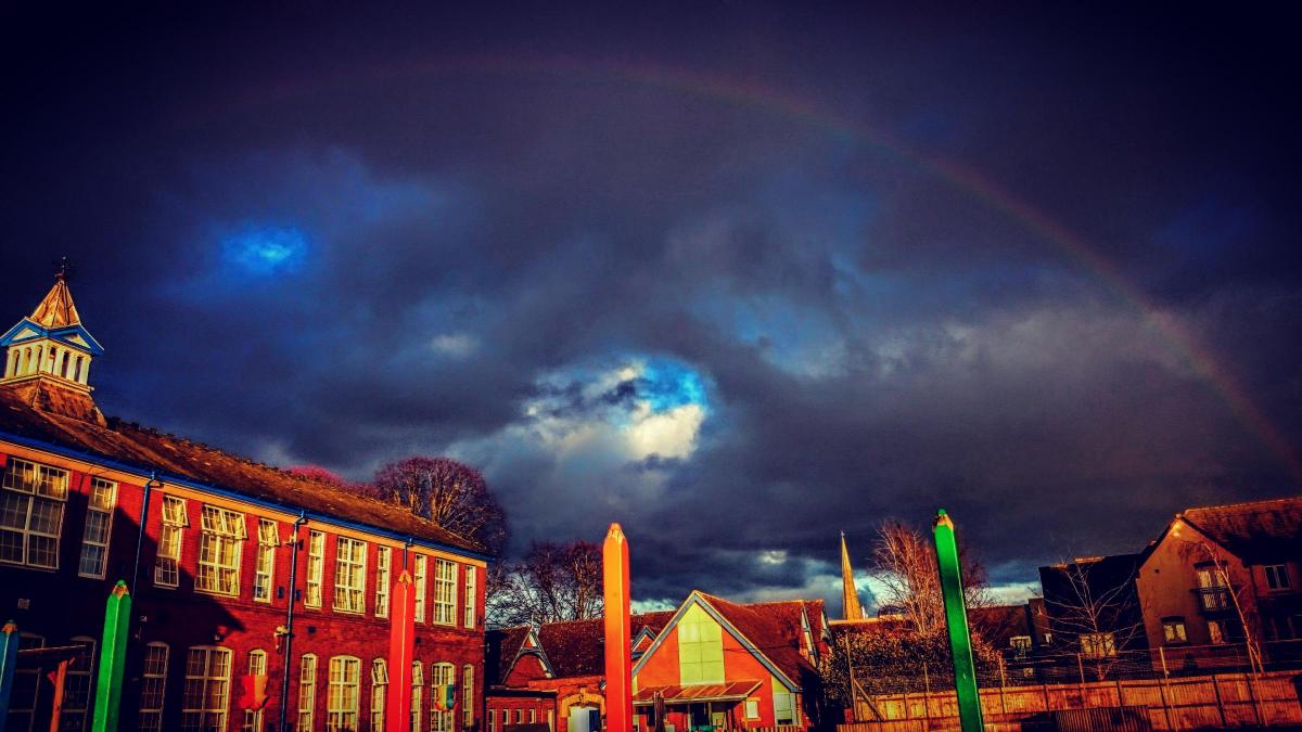 A rainbow over Lord Scudamore Academy. By Crista Gaunt.