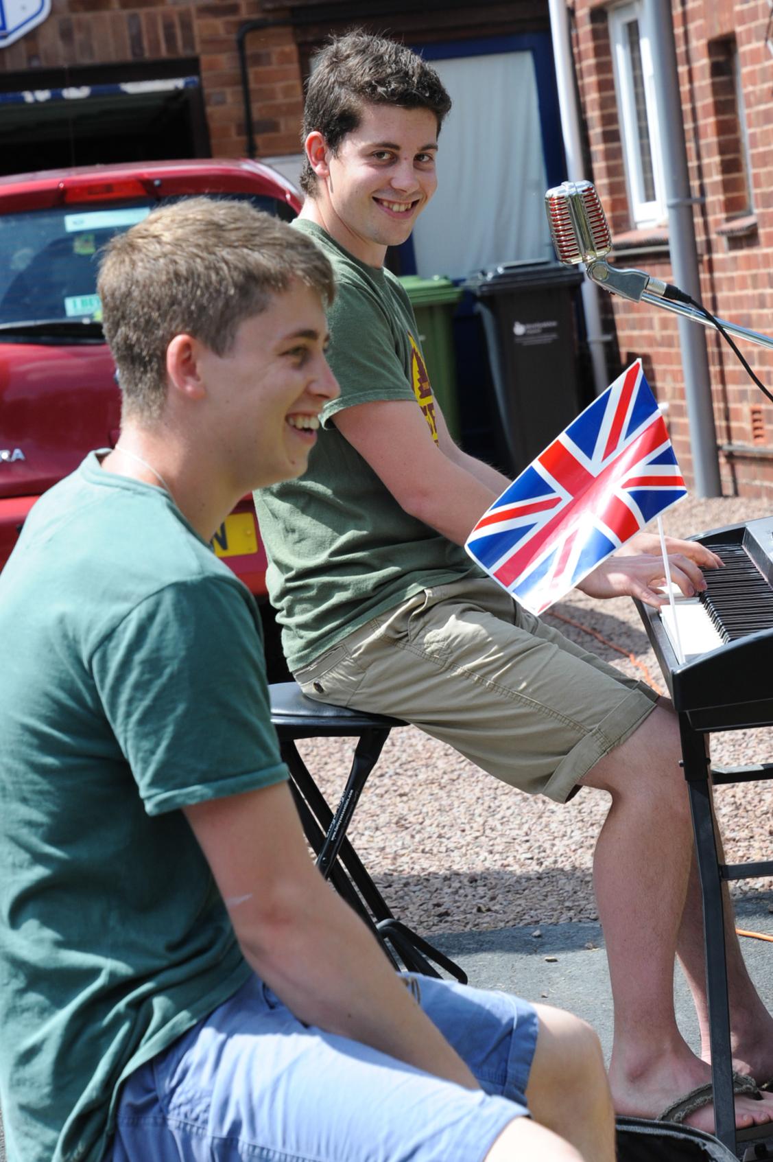Harry and Lucas Abbott entertain residents of Merrivale Crescent