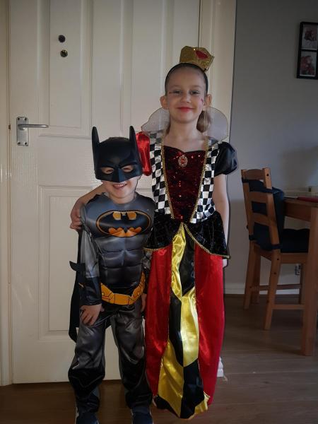 Lakeisha and Archie as the Queen of Hearts and Batman
