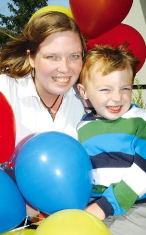 Hannah Barnes and son Joseph ready for the balloon race