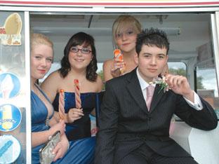 Corrie Gardner, Katie Lewis, Lydia Pattison and Henry Thompson keep cool on board an ice cream van.