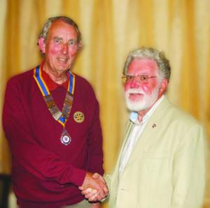 Rob Soutar (left) takes over from Ron Giles as the City of Hereford Rotary Club president.