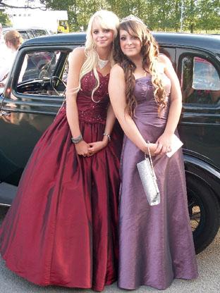 Two more belles of the ball arrive in style at the Weobley High School end-of-year prom.