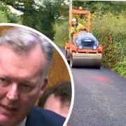 A Herefordshire road being mended and inset, Sir Bill Wiggin