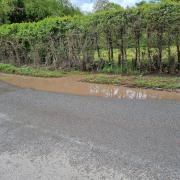 Surface water was still on the Marden to Moreton-on-Lugg road on Sunday (April 28)