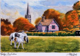 PETER Manders’ painting of Weobley Church, against the autumnal tints in the trees, reminds us of the onset of winter. The 14th century tower and tall, slender spire is a familiar landmark from many miles around. The distinctive flying buttresses suppor
