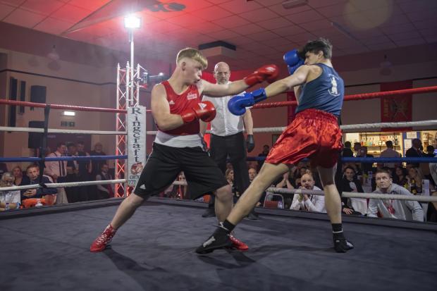 Jesse Strangwood (Leominster Police Boxing Academy) in action during the final bout of the evening. Picture: Gerry Matthews