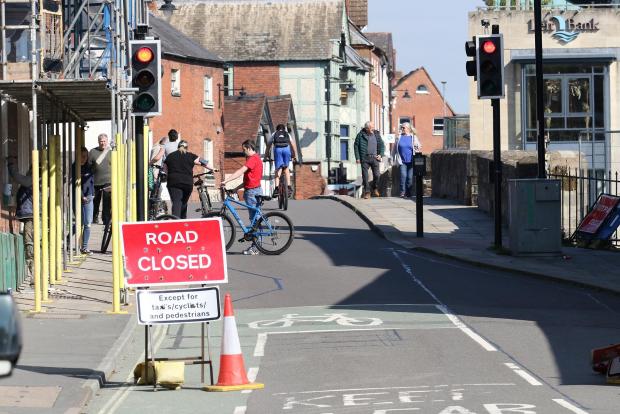Hereford Times: The Old Bridge in Hereford was closed for most vehicles due to social distancing. Picture: Rob Davies