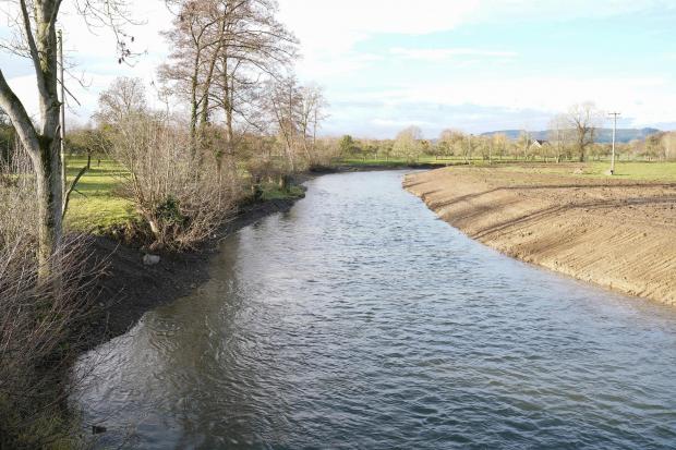 Hereford Times: The river Lugg at Kingsland pictured in December 2020 after the work was carried out