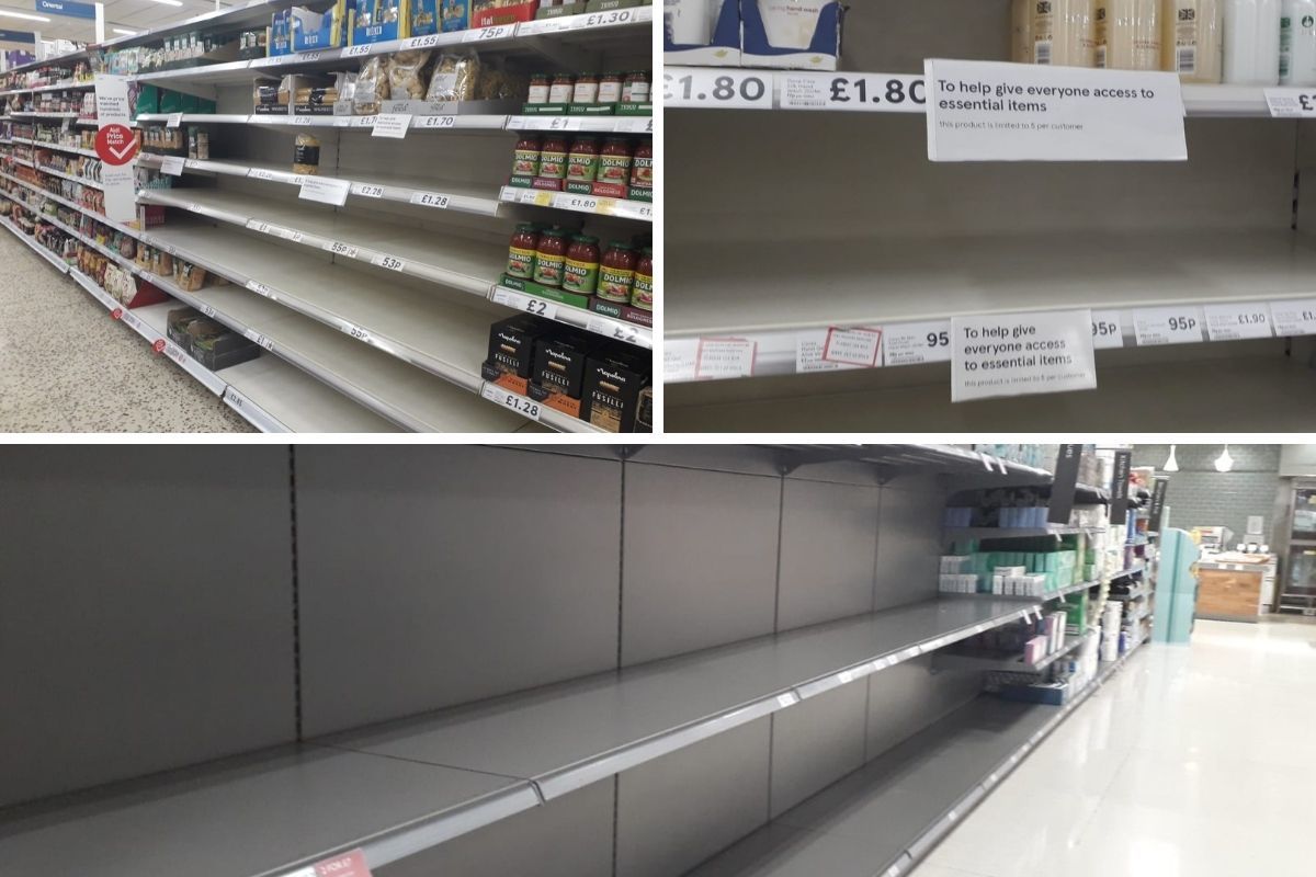 Empty shelves in supermarkets in Hereford as panic buying set in. Pictures: Charlotte Moreau
