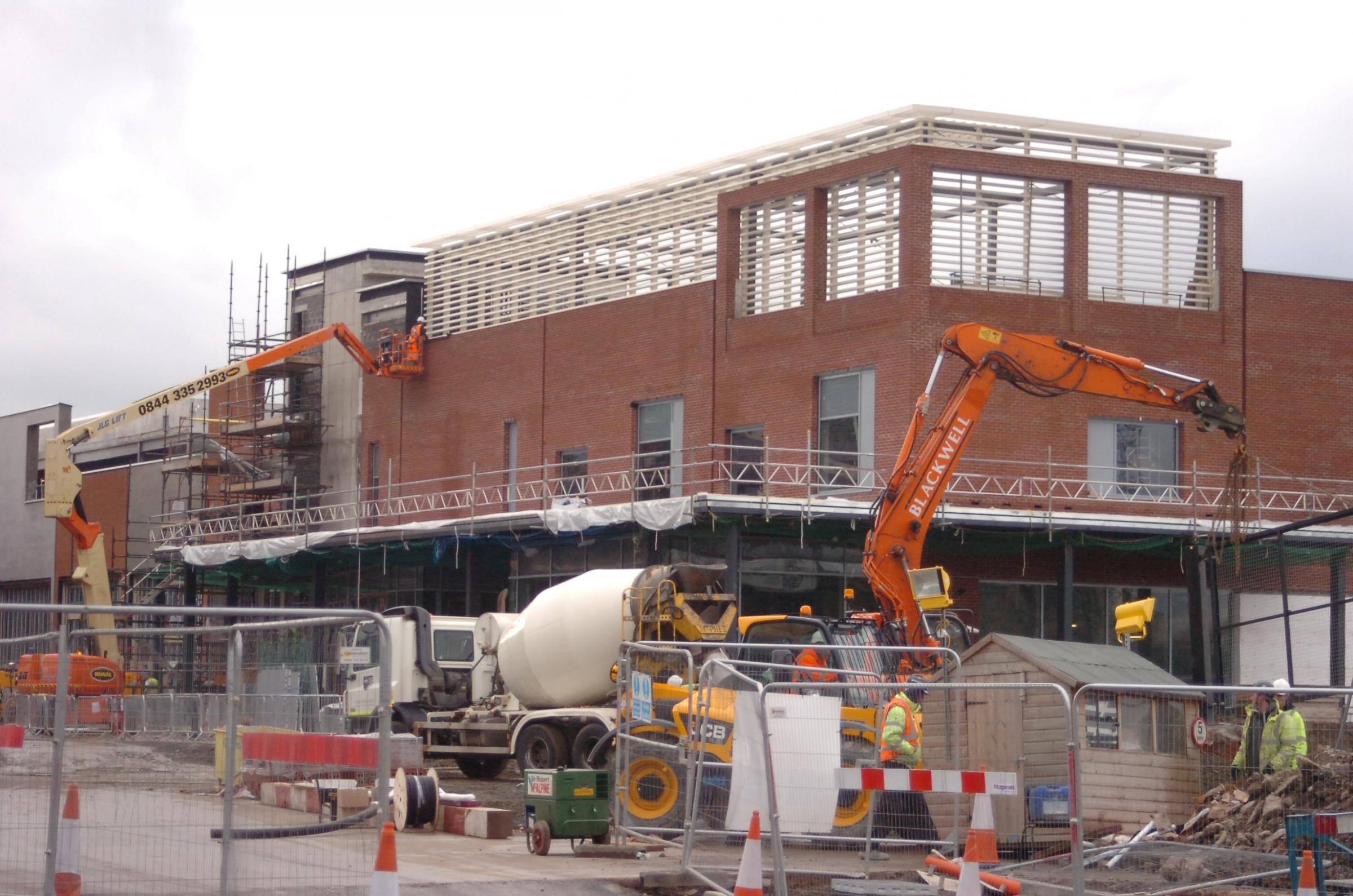 Construction work continuing on the Waitrose building at Herefords Old Market