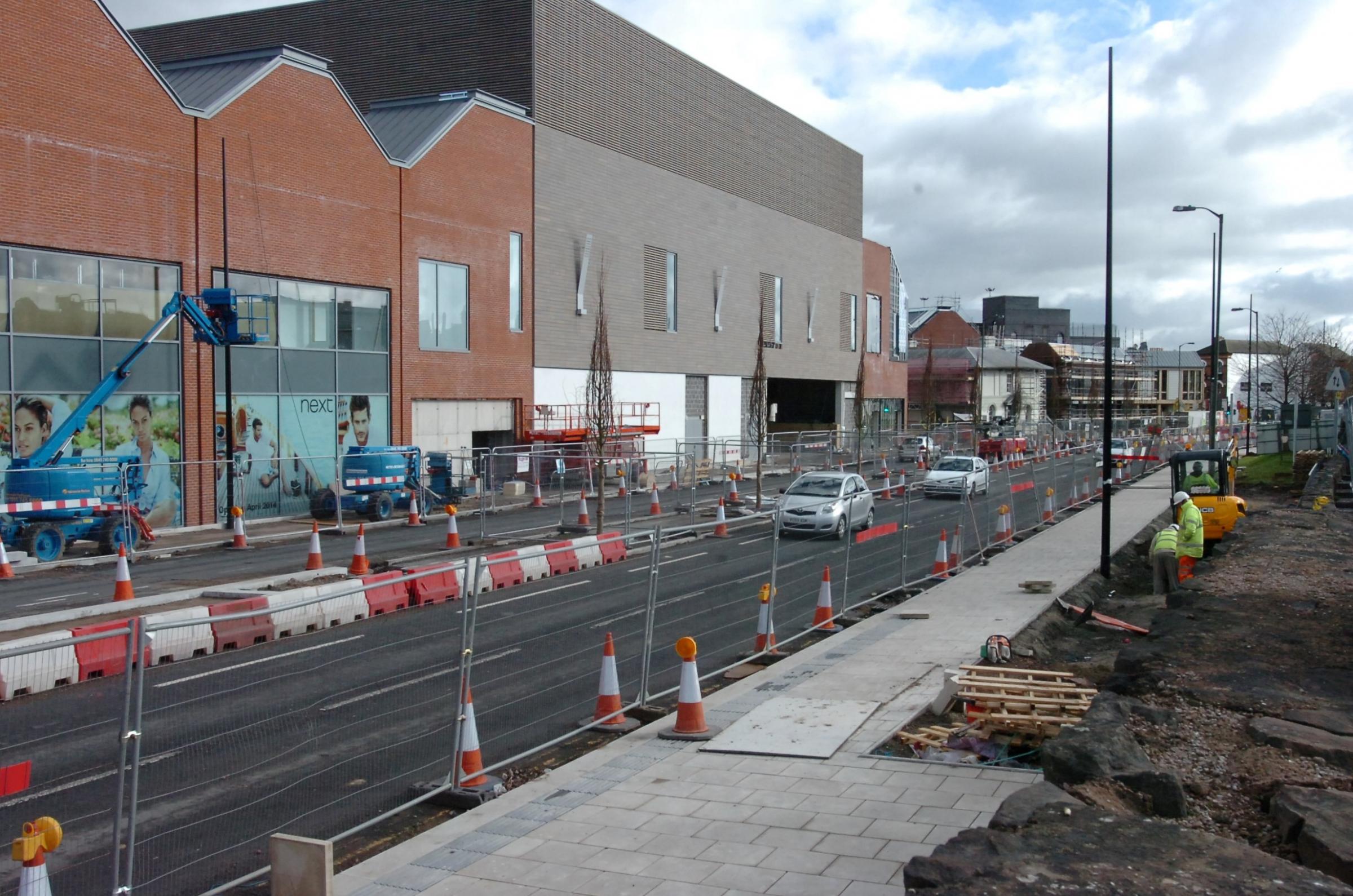 Under construction: Roadworks on Newmarket Street, Hereford next to the Old Market development..
