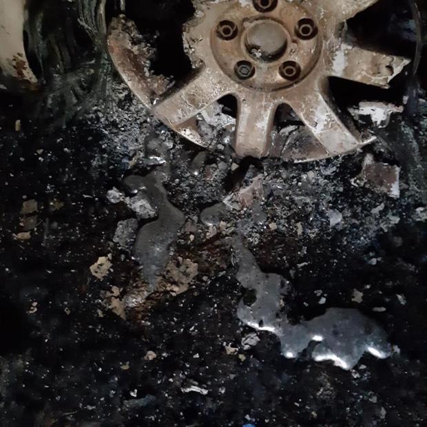 Hereford Times: Pictures from the fire service show even the alloy wheels had partly melted. Picture: Ewyas Harold fire station