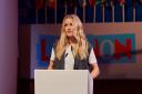 Ellie Goulding giving her speech at the One Young World summit in central London in 2019. Picture credit: OneYoungWorld/PA