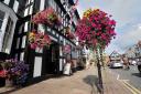 Hanging baskets in Ledbury, which prides itself on its civic displays