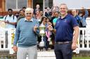 James Wagstaff and his father Keith lift the Voneus Village Cup at Lord's. Picture: Clare Adams