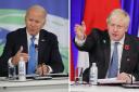 US President Joe Biden and UK Prime Minister Boris Johnson speaking at the Build Back Better event during the Cop26 summit at the Scottish Event Campus (SEC) in Glasgow. Picture: Steve Reigate/Daily Express/PA Wire