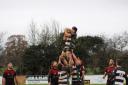 Charlie Barber-Starkey takes a line-out in Ledbury's 34-11 win at hmoe to Manor Par. Picture: Beth Jones