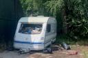 A caravan full of tyres, oil and car parts was found in Rotherwas, Hereford