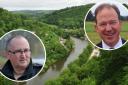 The river Wye in south Herefordshire, with Dave Throup (left inset) and Jesse Norman MP (right).