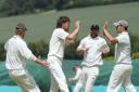 Wormelow celebrate a wicket during the West Malvern innings. Picture: Philip Cox