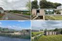 The current view of the site from the A4103, and views of the proposed houses (pictures: Google Street View / Glazzard Architects)