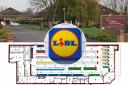 The current Three Counties hotel on Belmont Road and plan of the proposed Lidl store's layout