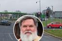 Traffic lights at Hereford's 'Asda roundabout', and inset, Coun John Harrington
